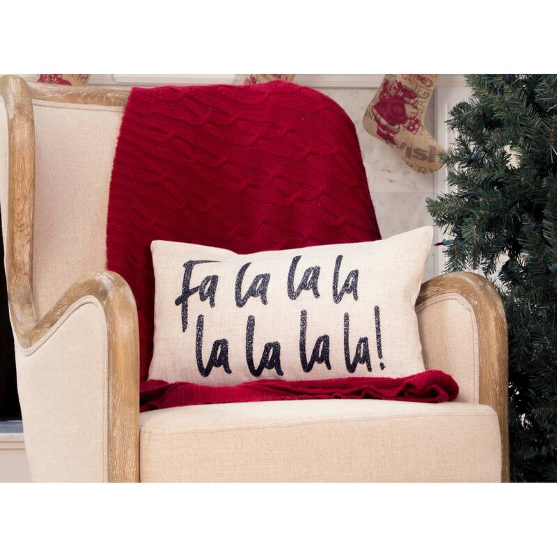 Fa LaLaLaLa Embroidered Pillow, 12 by 20-Inch