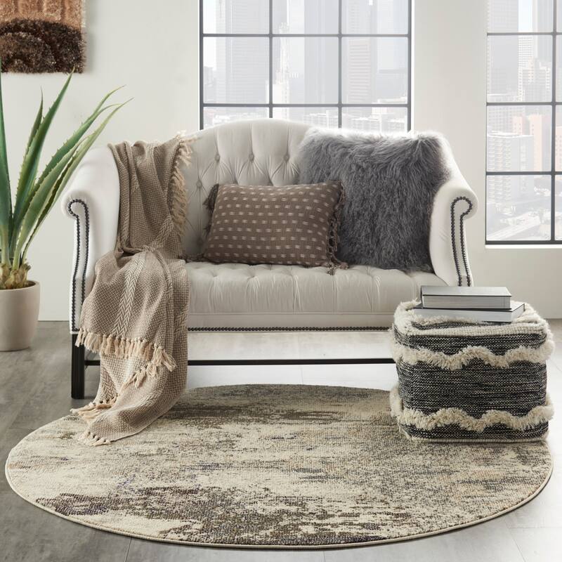 Nourison Modern Abstract Sublime Area Rug - 4' Round - Ivory/Grey - Runner/Round
