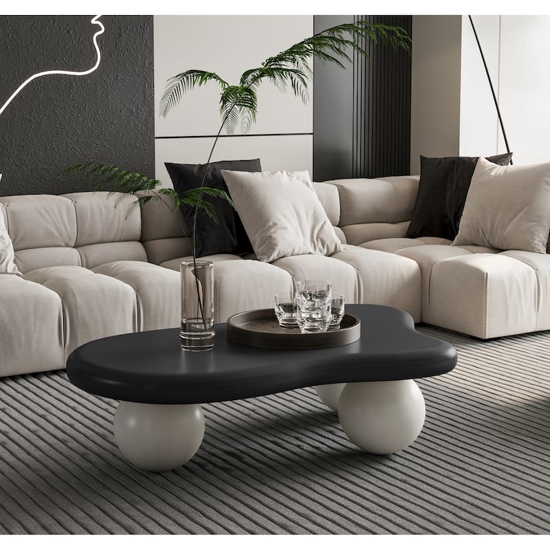40 Inch Cloud Shaped Coffee Table with 3 Ball Legs for Living Room