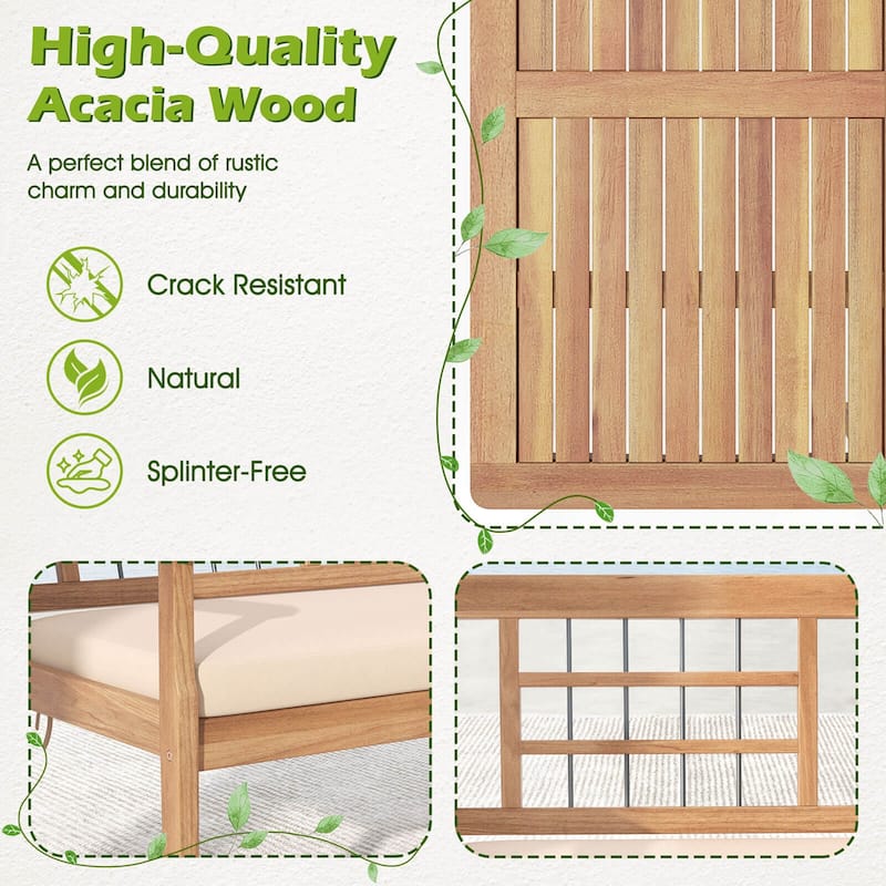 Gymax Set of 4 Wood Furniture Set w/ Seat Cushions & Solid Acacia Wood