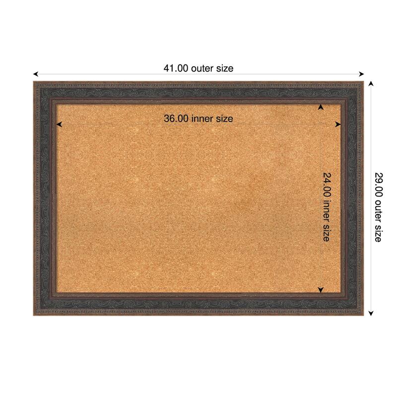 Attic Aged Bronze Wood Framed Cork Board - Bulletin Board, Organization Board, Pin Board - Natural - 41 x 29 in