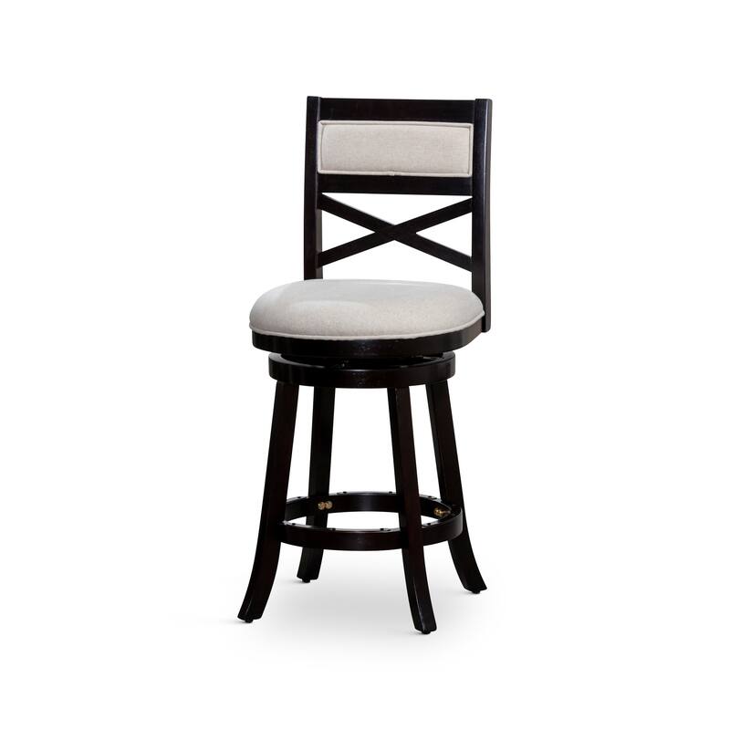 DTY Indoor Living Meeker X-Back Swivel Stool - Espresso Finish/Beige Fabric - Bar Height - 29-32 in.