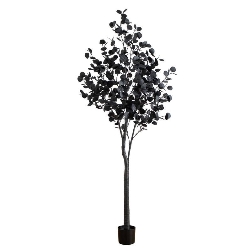 Pre-Lit Artificial Halloween Eucalyptus Potted Tree - 7' - Orange and Purple LED Lights
