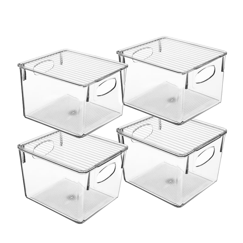 Stackable Fridge/Freezer Bins Organizer w Lid Food Storage Containers