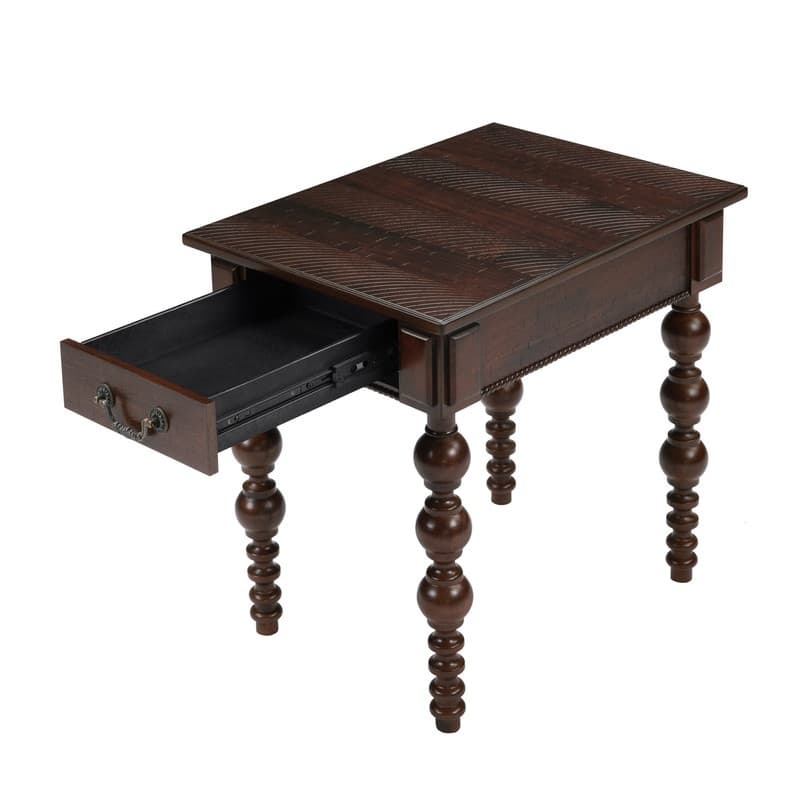 Retro 24" Solid Wood End Table with Drawer Easy Assembly Vintage Narrow Sofa Side Table for Living Room