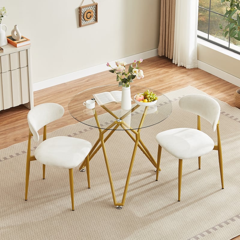 35.4-Inch Round Tempered Glass Dining Table, Suitable For 1-4 People, Space-Saving Small Kitchen Dining Table - Gold - Gold
