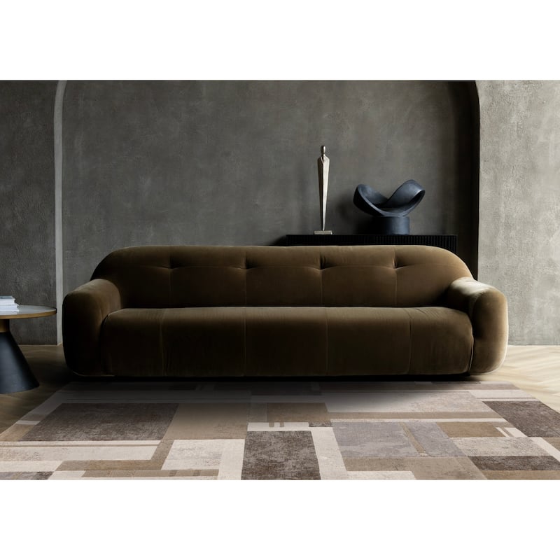 Beige Grey Geometric Overlapping Blocks High-Traffic Plush Rug