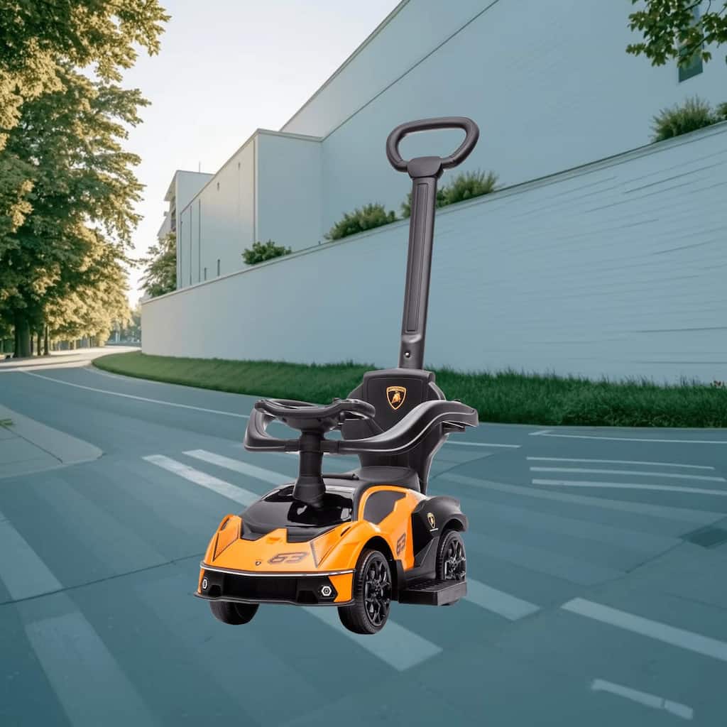 Licensed Lamborghini Toddler Push On Car with Detachable Handle, Steering Wheel, Engine Sound and Storage Space for Kids