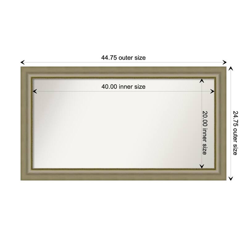 Vegas Silver Framed Non-Beveled Custom Wall Mirror, Bathroom Vanity Mirror - Outer Size: 44.75 x 24.75