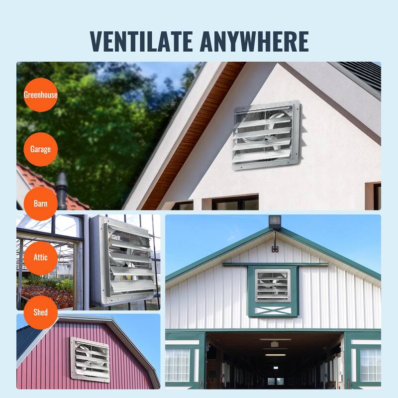 24" Shutter Exhaust Fan, High-speed 3320 CFM, Aluminum Wall Mount Attic Fan with AC-motor, Ventilation and Cooling