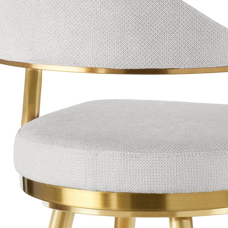 Justy Swivel Counter Stool Chair, Gold Steel Frame, Silver Polyester