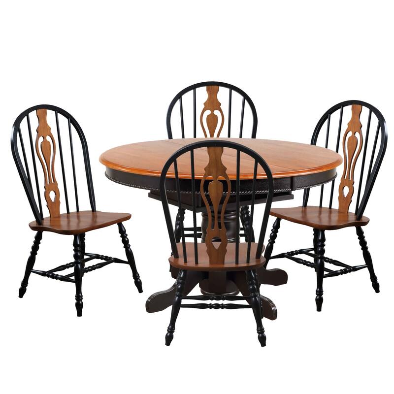 Extendable Dining Set 5pc Round/Oval Table & 4 Chairs - Black Cherry Finish