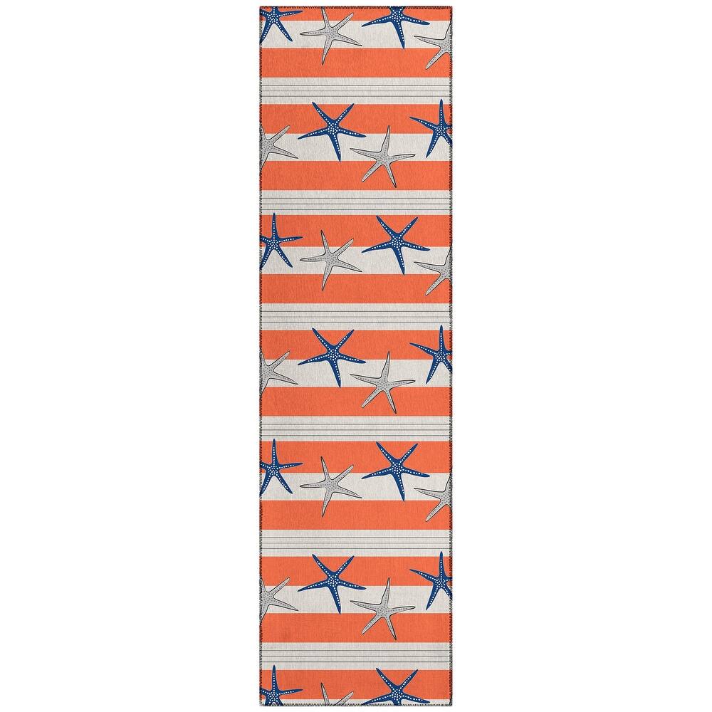 Indoor/ Outdoor Surfside Starfish Stripes Washable Rug New