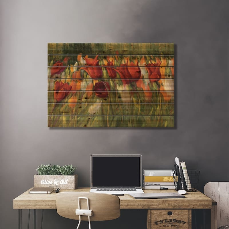 Tipsy Tulips Print On Wood by Shirley Novak - Multi-Color