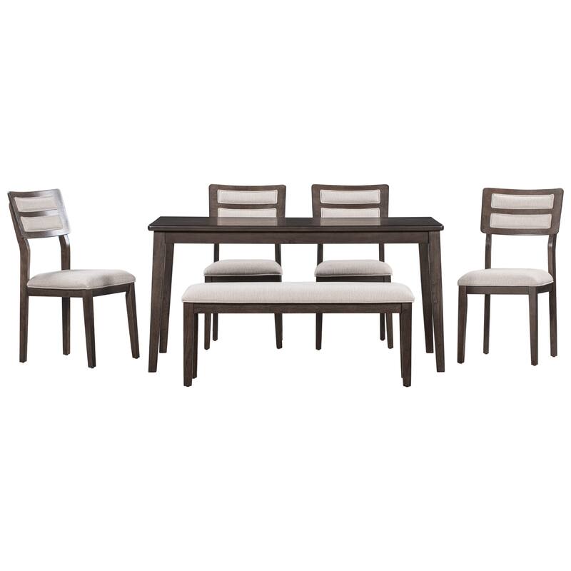 Classic 6-Piece Dining Set with 4 Upholstered Chairs and Bench