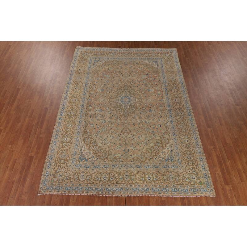 Traditional Mashad Persian Vintage Area Rug Handmade Wool Carpet - 8'1" x 11'5"