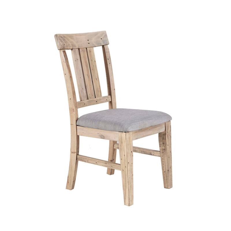 Roomfitters Dining Side Chair (Set of 2), Rustic Solid Pine Wood with Weathered Finish and Gray Upholstered Seat