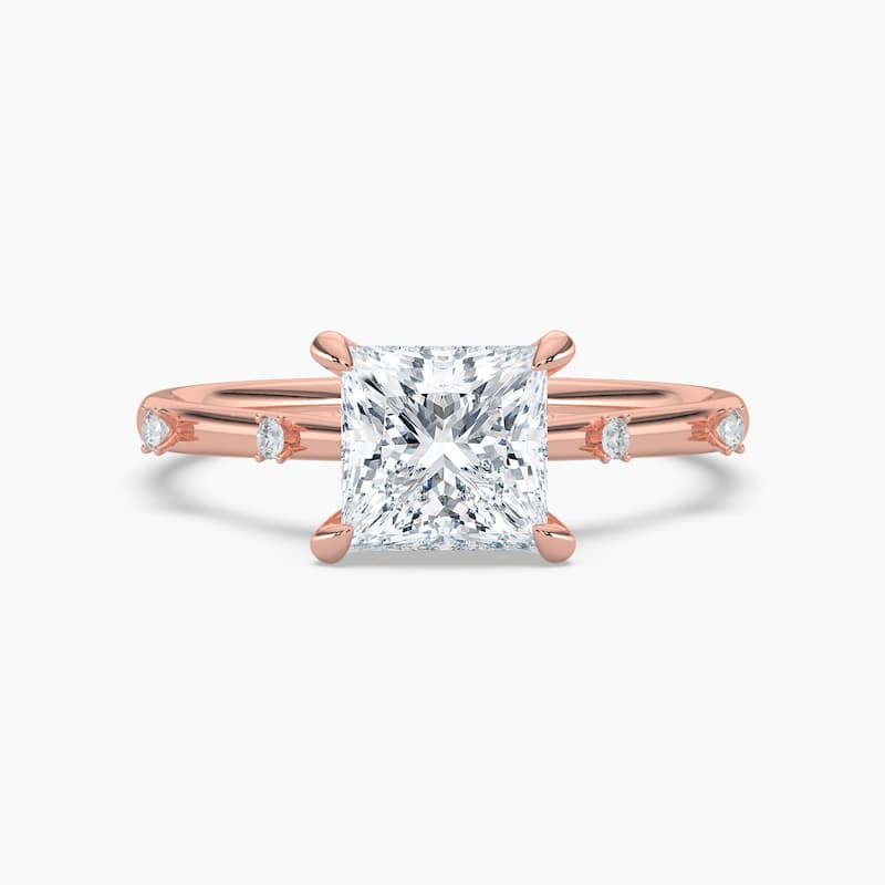 Auriya 14k Gold Petite Diamond Station Princess Lab Grown Engagement Ring 1.00 to 5.00 ct. tw. (F-G, VS) - 7.5 - 3.00 carats - Rose