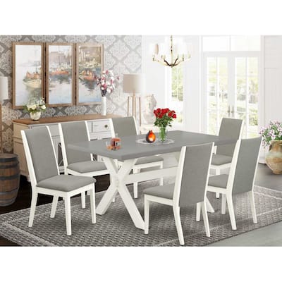 HomeStock 7-Piece Natural Oak Finish Solid Wood Top Dining Table with 6-Chairs