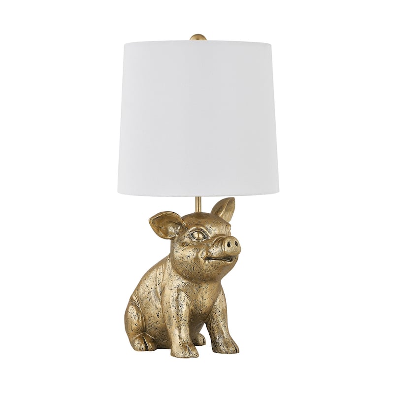18"H Gold Resin Pig Table Lamp With Shade - 9.5" x 9.5" x 18"