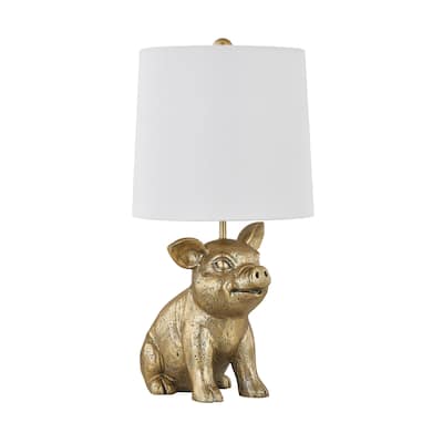 18"H Gold Resin Pig Table Lamp With Shade - 9.5" x 9.5" x 18"
