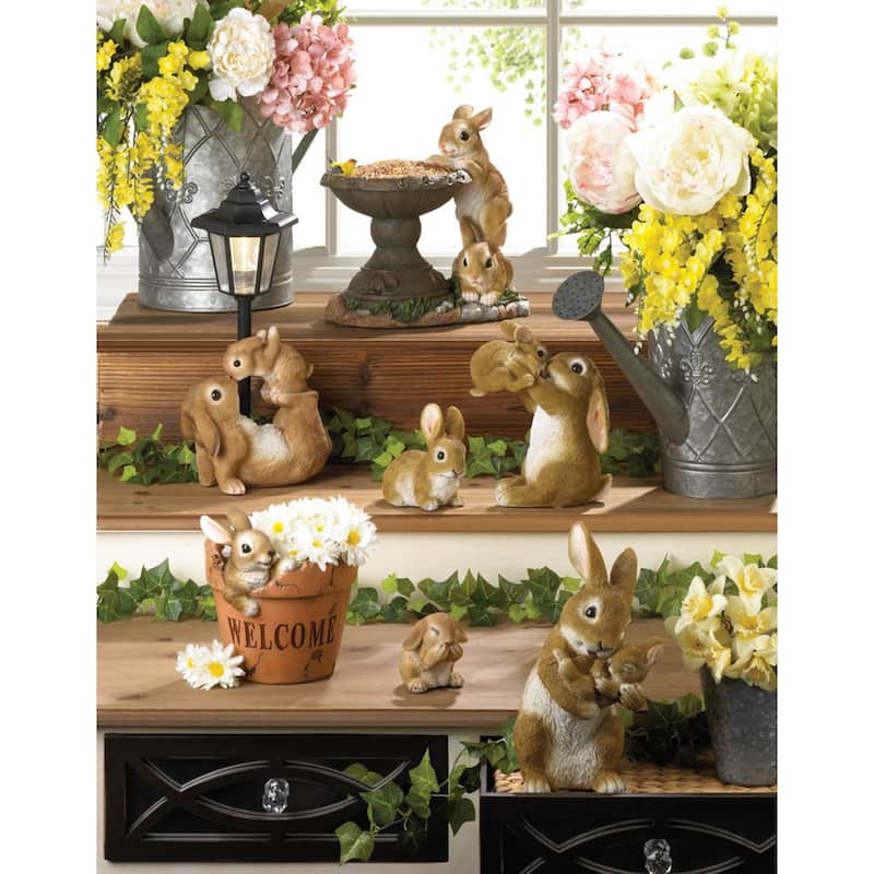Mom with Baby Rabbit Outdoor Figurine - 10" - Brown and White