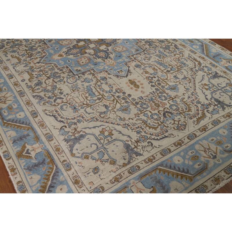 Geometric Tabriz Persian Area Rug Handmade Floral Wool Carpet - 6'7"x 9'8"
