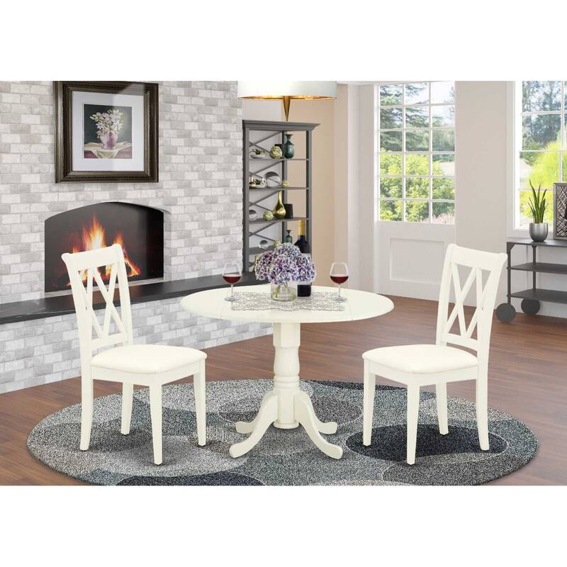 HomeStock 3-Pc Buttermilk and Cherry Solid Wood Top-Round Dining Room Set with Dropleaf-Seats 4