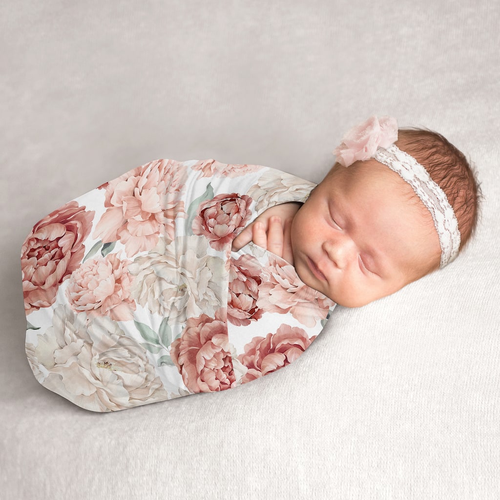 Sweet Jojo Designs Blush Pink Boho Shabby Chic Floral Girl Baby Swaddle Receiving Blanket Bohemian Vintage Watercolor Flower