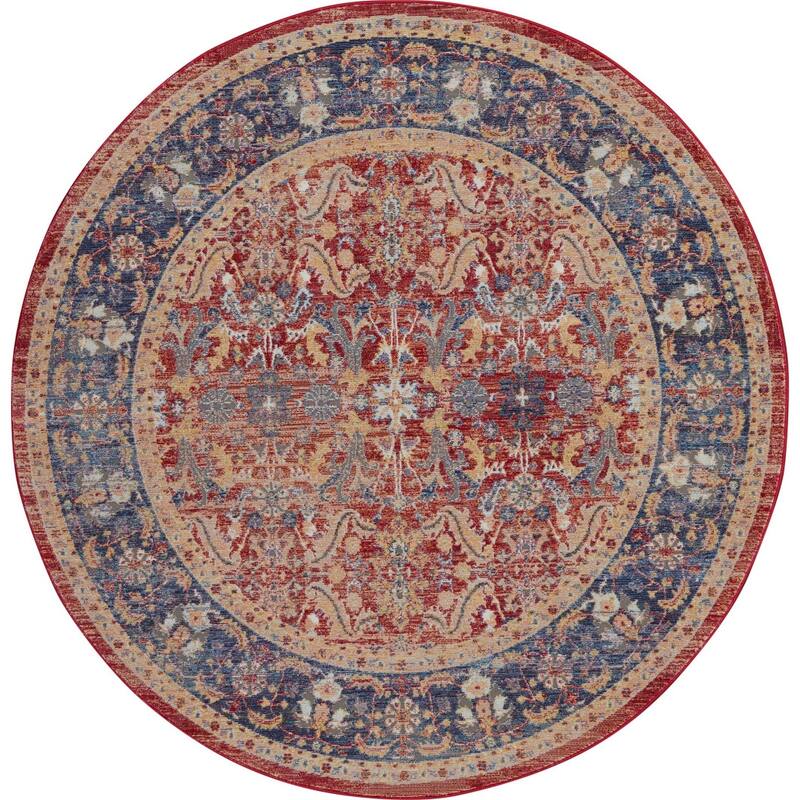 Fekor Power Loomed Distressed Geometric Floral Traditional Non Skid Area Rug By HomeRoots - 72' X '72' X '0.5