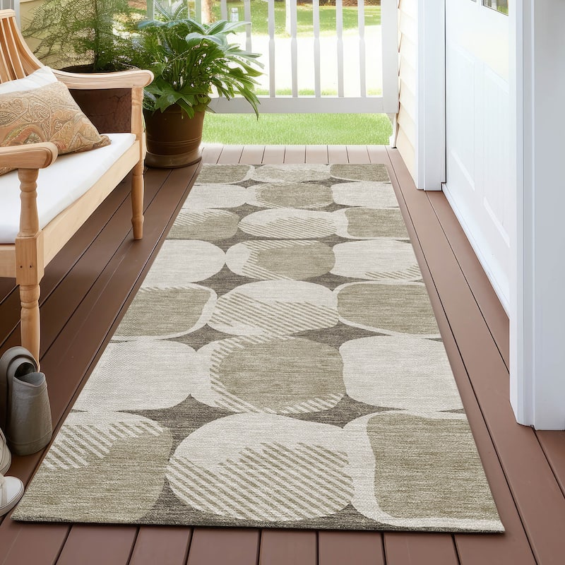 Machine Washable Indoor/ Outdoor Chantille Puffy Modern Rug - Taupe - 2'3" x 7'6"