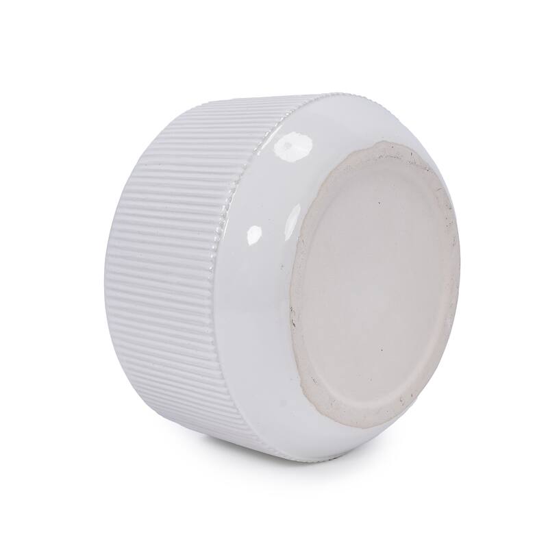 Set 2 Non-Porous Matte White Ribbed Ceramic Planter for Aquatic Plants