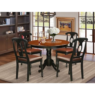 HomeStock 5-Pc Round Black and Cherry Finish Solid Wood Top Dining table with 4 Chairs