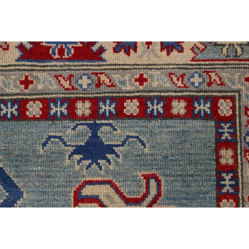 Light Blue Kazak Oriental Area Rug Hand-Knotted Wool Carpet - 5'9" x 8'1"