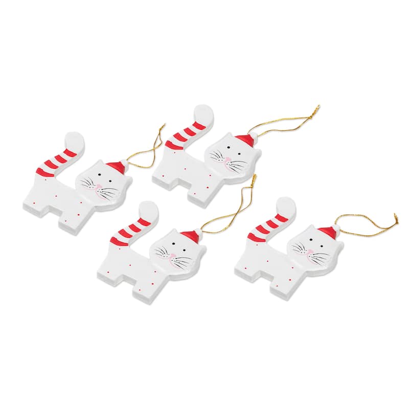 Novica Handmade Merry Felines Wood Holiday Ornaments (Set Of 4)