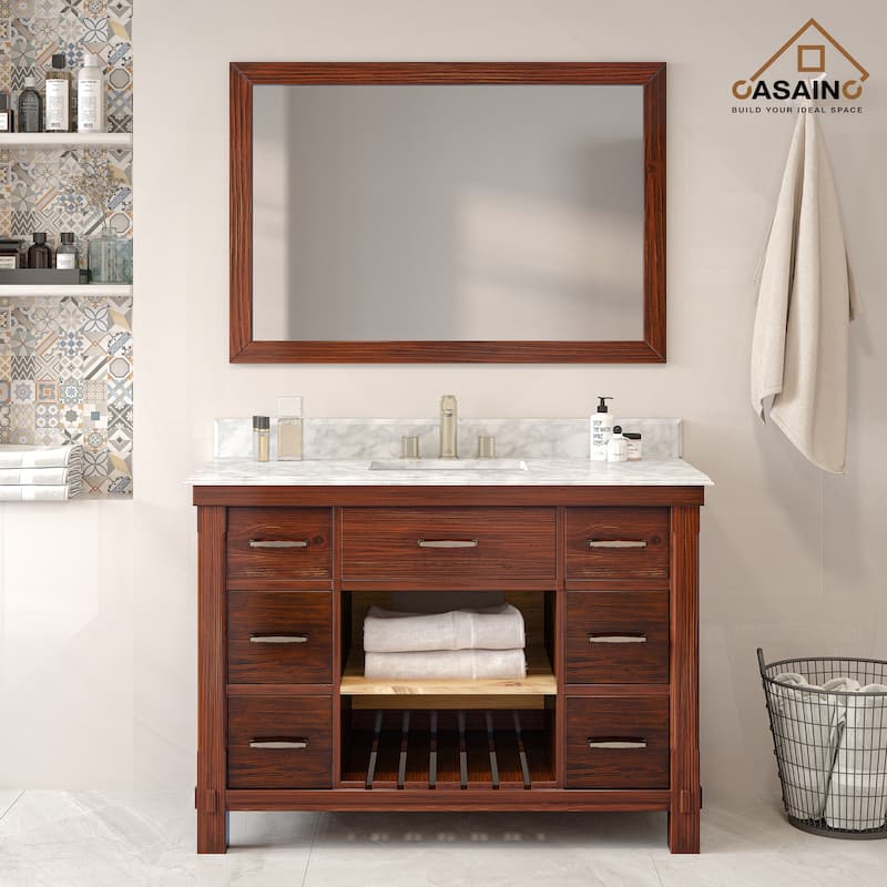 CASAINC 36"48"60" Freestanding Bathroom Vanity in Traditional Brown with Sink and Carrara Marble Top
