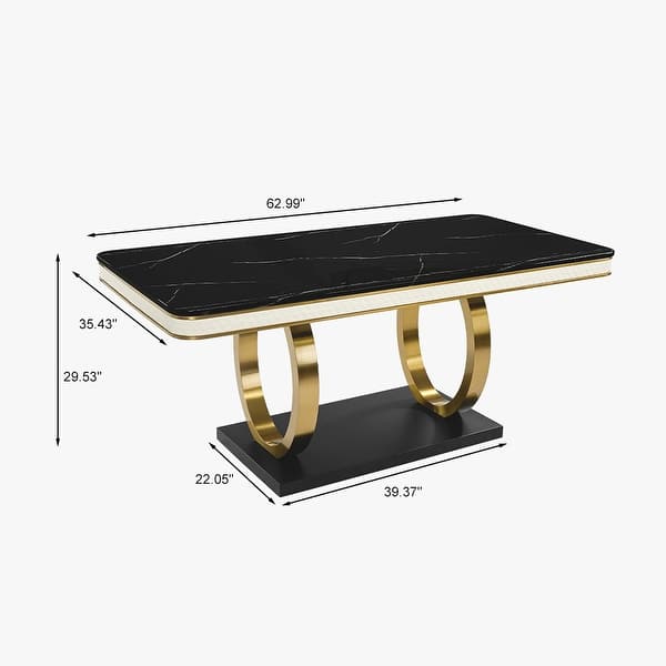 63"Modern Black Marble Dining Table for 4-6 with Rectangular Tabletop ...