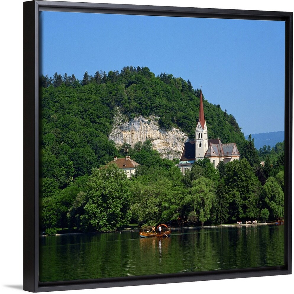 Shop Saint Martin S Church On Lake Bled Slovenia Black Float Frame Canvas Art Overstock 25517174