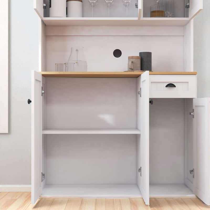71" Freestanding Kitchen Pantry Storage Cabinet with Microwave Countertop, Hutch Buffet Cabinet with Shelves & Drawer