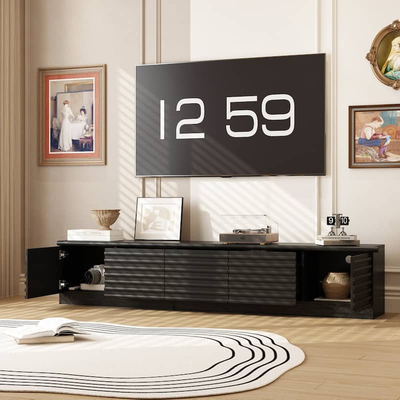 Modern Black TV Stand with Storage Cabinets for Living Room
