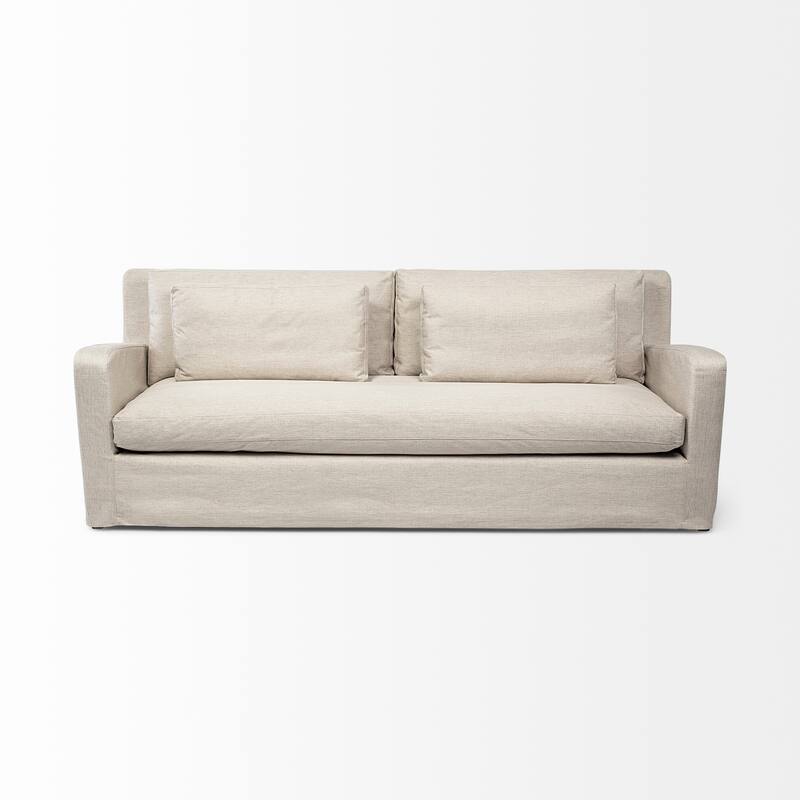 Denly Beige Fabric Slipcover w/ Double Stacked Back Cushions Sofa - 92.5"W x 38.2"D x 34.5"H