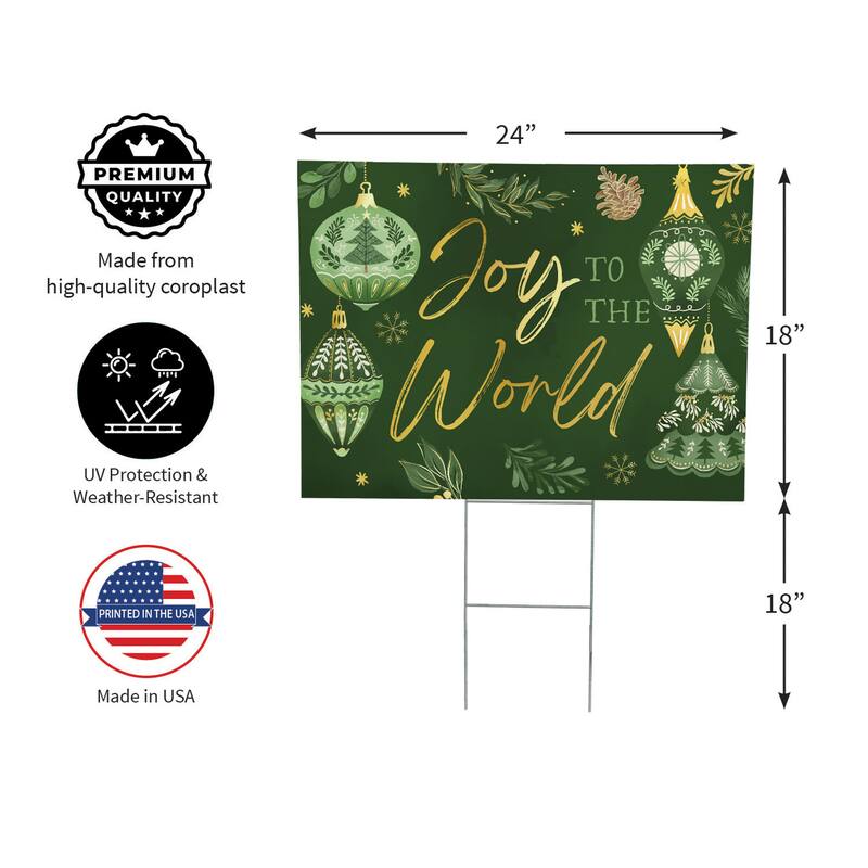 Shades of Green Yard Sign - "Joy To The World" - 24" x 18" - Multicolor