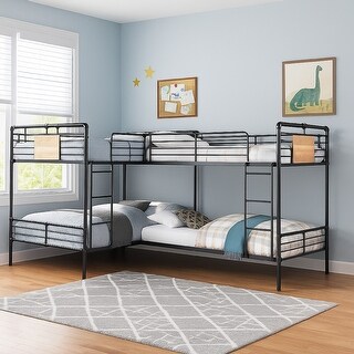 Twin over Full Bunk Bed with Safety Guard Rails, Sandy Black and Dark Bronze