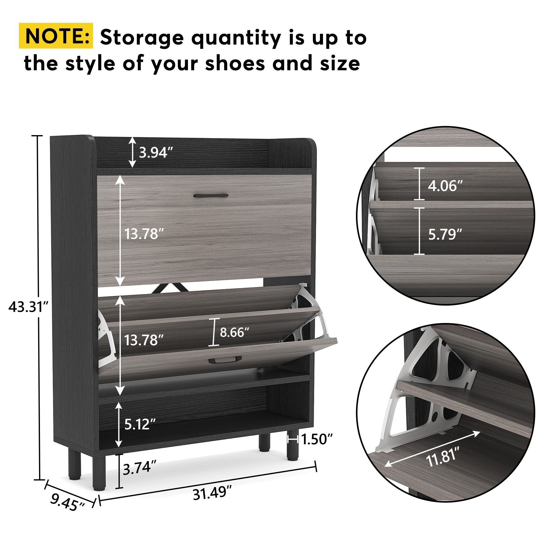 Freestanding Shoe Cabinet, 9-Tier 40-45 Pairs Shoe Storage RackBlack in  2023