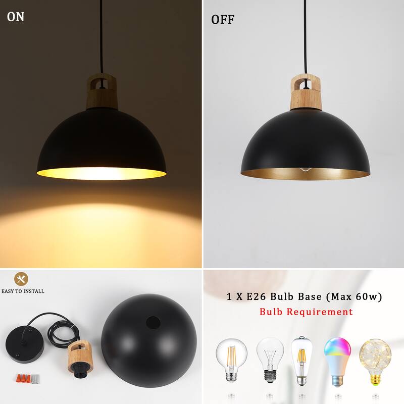 1-Light Pendant Light with Dome Shape, Classic Semi Flush Mount Chandelier for Dining Room Living Room Bedroom Kitchen