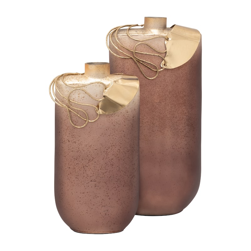 Sagebrook Home Elegant Aluminum-Adorned Glass Vase for Stylish Decor
