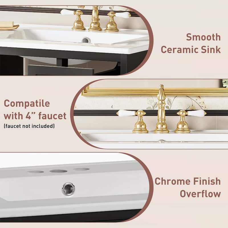 Bathroom Cabinet with Ceramic Sink,2 Drawers and 1 Soft-Close Door