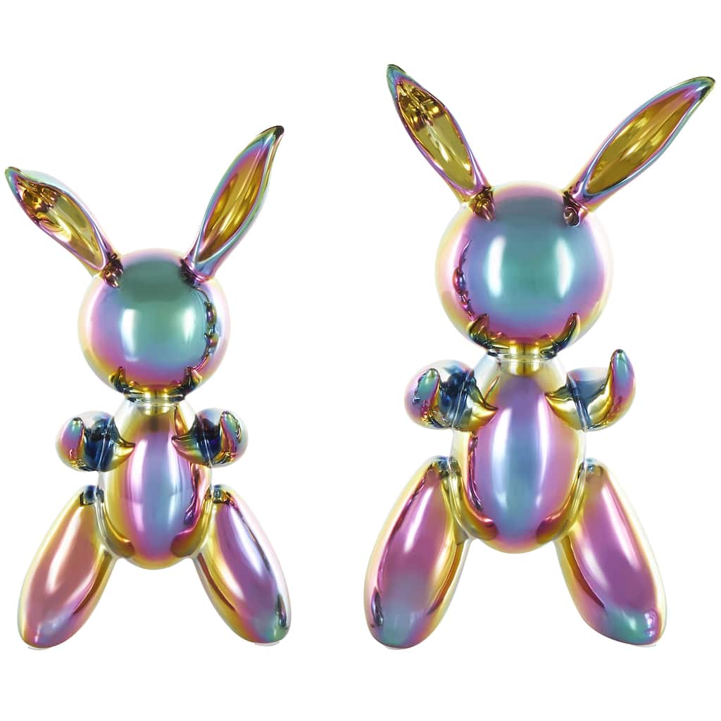 Ceramic Abstract Balloon Inspired Decorative Sculpture with Rainbow Shimmer Finish - Set of 2 Multi Colored - Roche River Decor