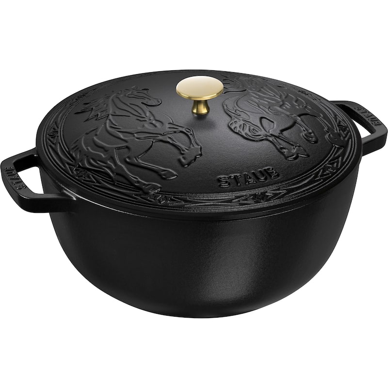 Staub Cast Iron Essential French Oven, Dutch Oven, 5-quart, serves 5-6, Made in France, with Horse Lid - 5-qt