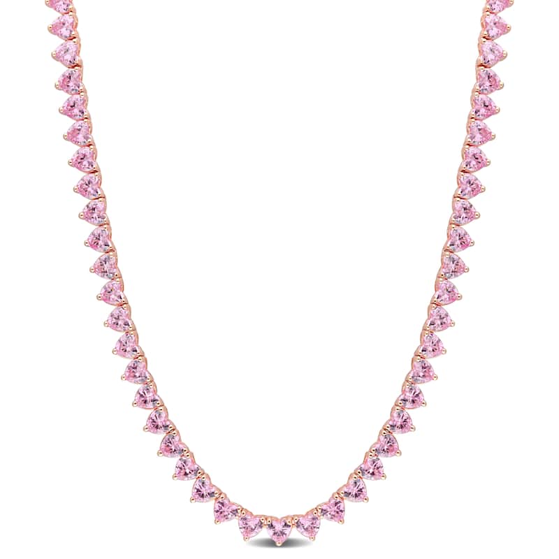 Miadora Created Pink Sapphire Heart Necklace in Rose Plated Sterling Silver